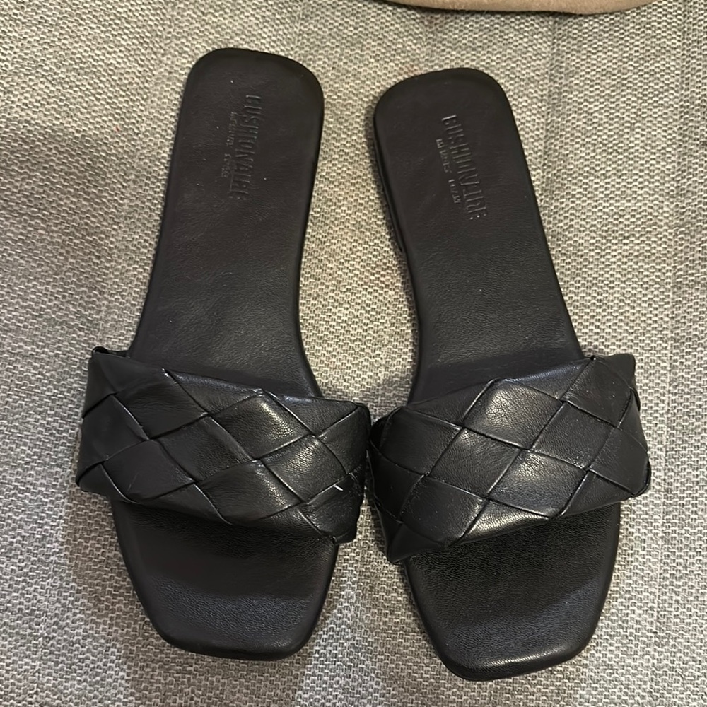 Black Braided Slide Sandals